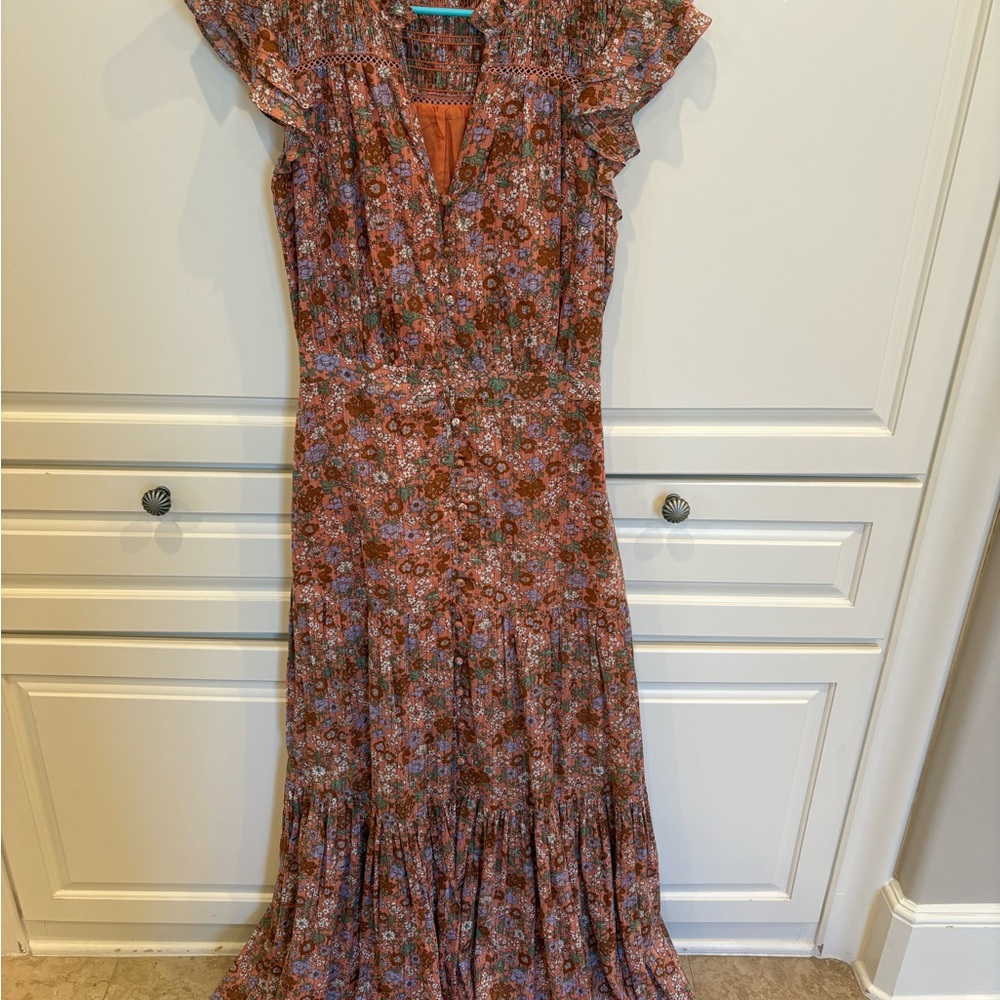 Veronica Beard Floral Maxi Dress in Pink and Orange